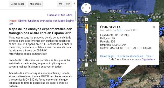 Écija se encuentra en el mapa de Cultivos Trangénicos de España del 2011
