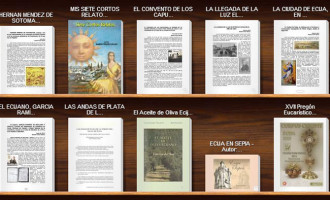 Expositor de lectura con algunas de las publicaciones realizadas en Ciberecija