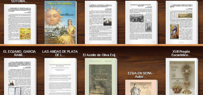 Expositor de lectura con algunas de las publicaciones realizadas en Ciberecija