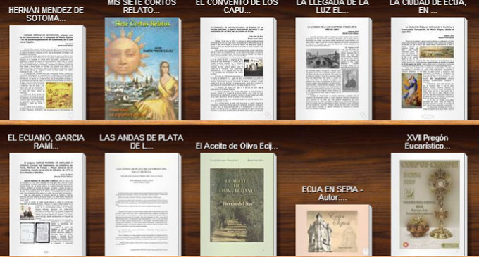 Expositor de lectura con algunas de las publicaciones realizadas en Ciberecija