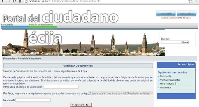 Ya está disponible en Écija el certificado de empadronamiento digital on line