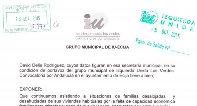 IU solicita “un protocolo en Écija de actuación municipal de emerqencia”, para situaciones de desahucios y desalojos