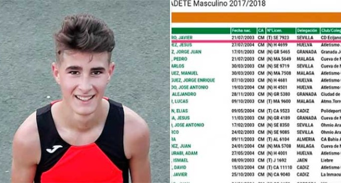 El Atleta de Écija Javier Prieto, ocupa el primer lugar en el Ranking Cadete de Andalucía y extraordinaria particpación de otros deportistas