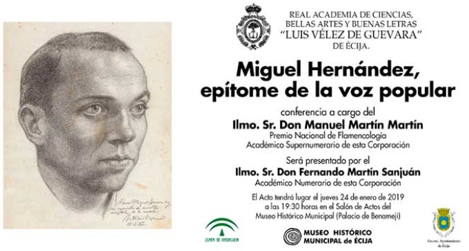 Conferencia en Écija, de Manuel Martín Martín, sobre Miguel Hernández