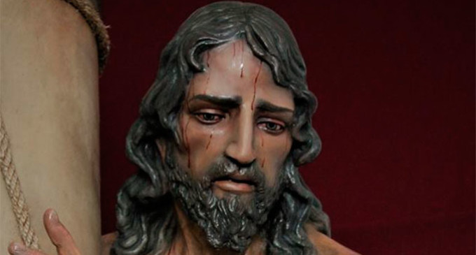 Imagen de Ntro. Padre Jesús de la Salud en su Flagelación realizada por el escultor de Écija, Jesús Richarte, para la ciudad de Cangas