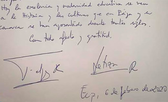 El texto escrito por el Rey Felipe VI de España en el Libro de Honor de la ciudad de Écija, con motivo de su visita