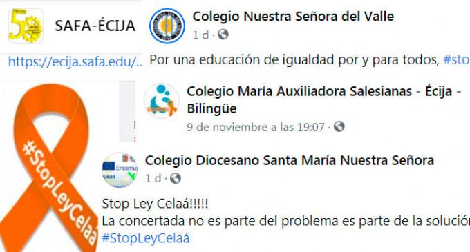 Cuatro Centros Escolares de Écija afectados por la Ley Socialista Celaá contra la Libertad de Elección de Colegios, la Educación Especial y la Lengua Castellana